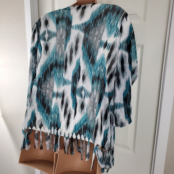 Easywear by Chico's Fringed Semi-Sheer Open Front Cardigan - Picture 8 of 9